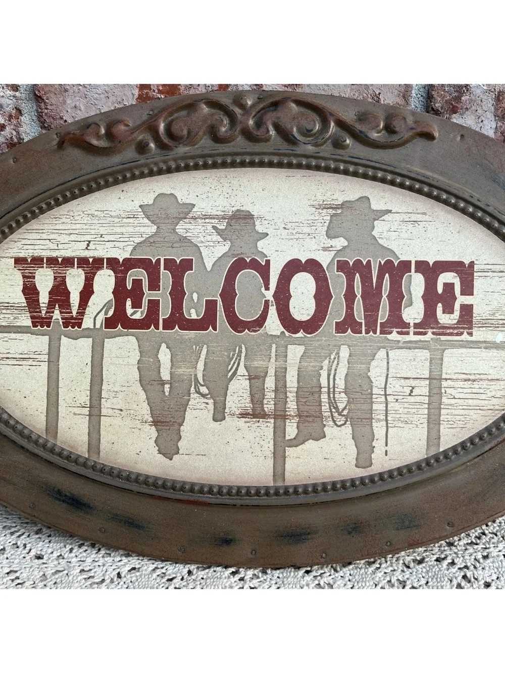 Horse Welcome Sign Home Decor Brown Cast Iron Horseshoe Rustic Rusty Ranch Art